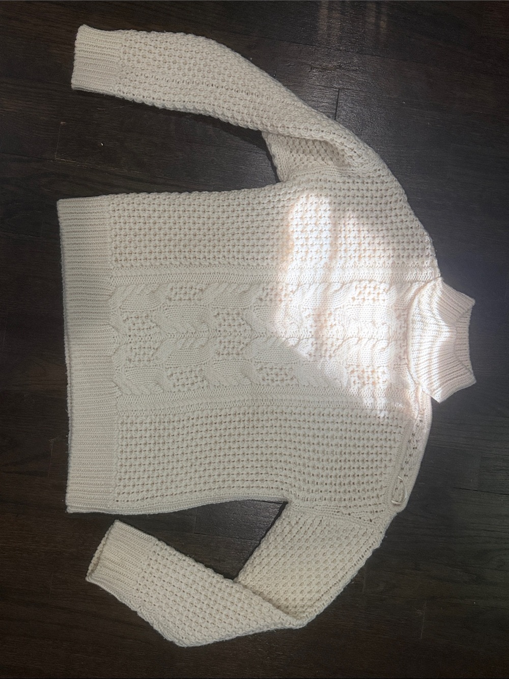 Intermix NYC Cream Cable Knit Turtleneck off the shoulder Sweater size small